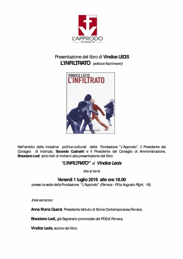 invito presentazione libro Linfiltrato di V. Lecis