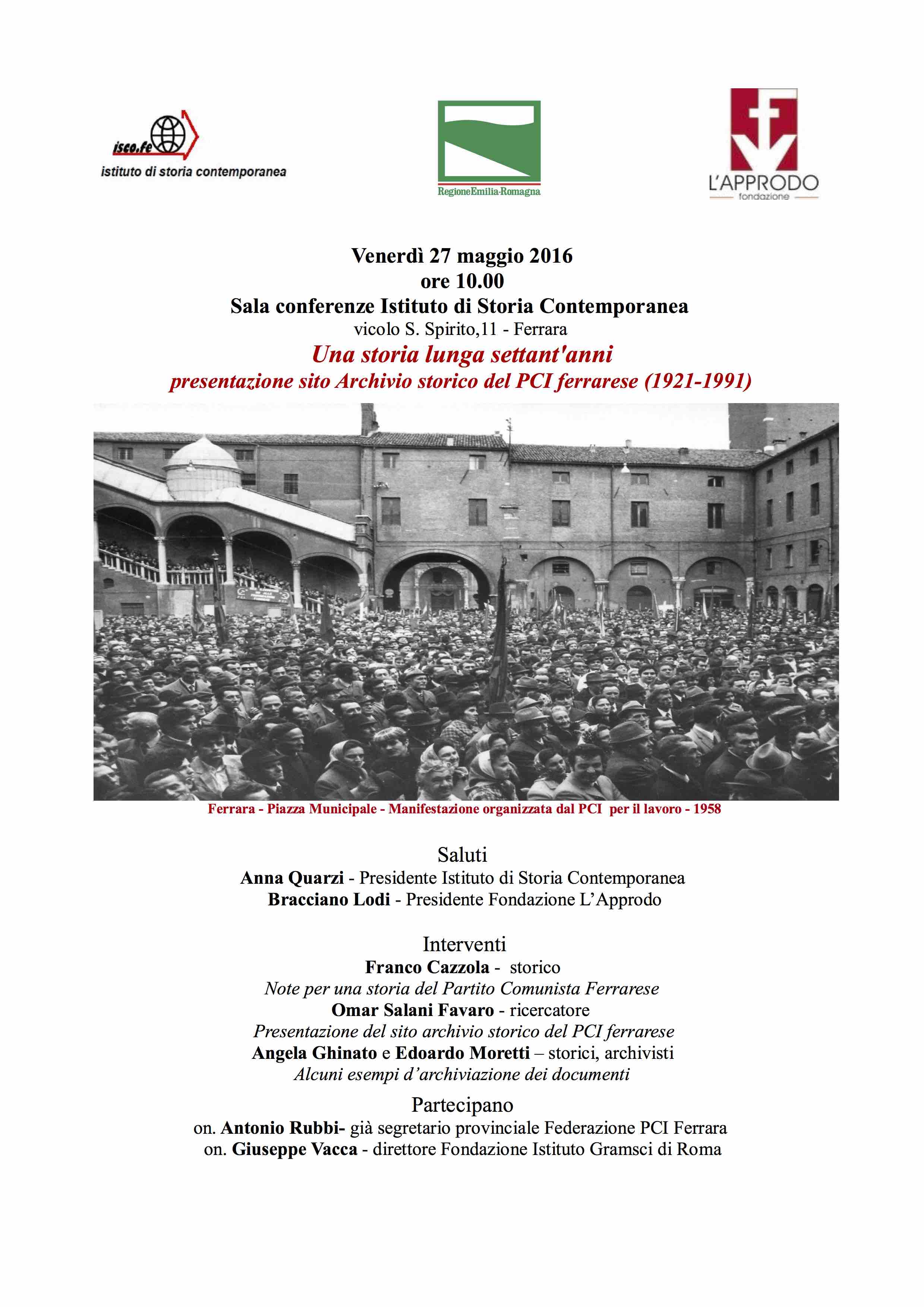 invito presentazione sito archivio storico PCI ferrarese  27 maggio